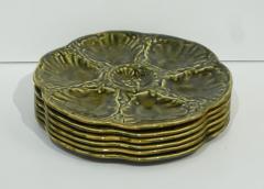 Gien 1950s French Set of 6 Green Majolica Oyster Plates in Original Wood Box - 1700092