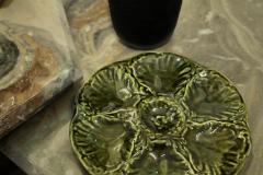 Gien 1950s French Set of 6 Green Majolica Oyster Plates in Original Wood Box - 1700096