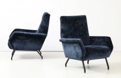 Gigi Radice 1960s Gigi Radice Blue Velvet Lounge Chairs - 4579317