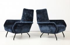 Gigi Radice 1960s Gigi Radice Blue Velvet Lounge Chairs - 4579321