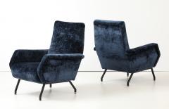 Gigi Radice 1960s Gigi Radice Blue Velvet Lounge Chairs - 4579322
