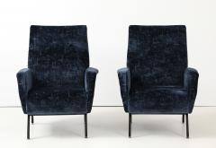 Gigi Radice 1960s Gigi Radice Blue Velvet Lounge Chairs - 4579326