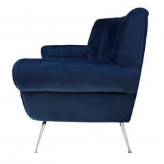 Gigi Radice Gigi Radice Mid Century Modern Midnight Blue Cotton Velvet Curved Italian Sofa - 3918200