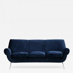 Gigi Radice Gigi Radice Mid Century Modern Midnight Blue Cotton Velvet Curved Italian Sofa - 3922938