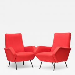 Gigi Radice Pair of Italian Red Armchairs by Gigi Radice 1960 Italy - 3572193