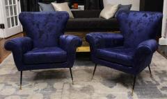 Gigi Radice Pair of Vintage Gigi Radice Italian Armchairs in Ultramarine Upholstery - 3157928