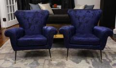 Gigi Radice Pair of Vintage Gigi Radice Italian Armchairs in Ultramarine Upholstery - 3157929