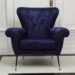 Gigi Radice Pair of Vintage Gigi Radice Italian Armchairs in Ultramarine Upholstery - 3157930