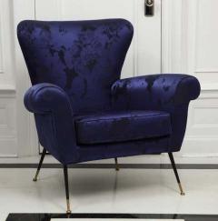 Gigi Radice Pair of Vintage Gigi Radice Italian Armchairs in Ultramarine Upholstery - 3157931