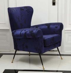 Gigi Radice Pair of Vintage Gigi Radice Italian Armchairs in Ultramarine Upholstery - 3157932