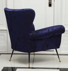 Gigi Radice Pair of Vintage Gigi Radice Italian Armchairs in Ultramarine Upholstery - 3157934