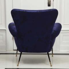 Gigi Radice Pair of Vintage Gigi Radice Italian Armchairs in Ultramarine Upholstery - 3157935