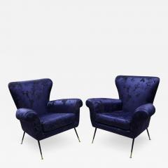 Gigi Radice Pair of Vintage Gigi Radice Italian Armchairs in Ultramarine Upholstery - 3161359