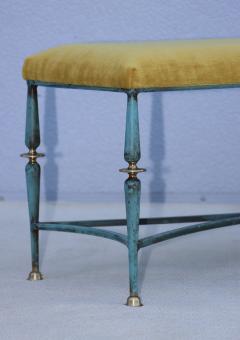 Gilbert Poillerat 1960s French Iron And Brass Bench With Mohair Upholstery - 3727902