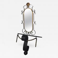 Gilbert Poillerat Black and Gold Iron Mirror and Wall Console in the Manner of Gilbert Poillerat - 423804