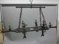 Gilbert Poillerat French 1940 Hand Hammered Wrought Iron Chandelier in Style of Gilbert Poillerat - 4102684