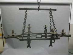Gilbert Poillerat French 1940 Hand Hammered Wrought Iron Chandelier in Style of Gilbert Poillerat - 4102689