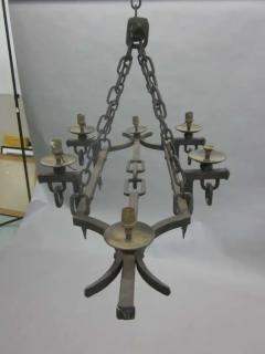 Gilbert Poillerat French 1940 Hand Hammered Wrought Iron Chandelier in Style of Gilbert Poillerat - 4102695