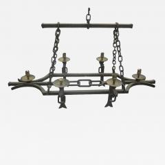 Gilbert Poillerat French 1940 Hand Hammered Wrought Iron Chandelier in Style of Gilbert Poillerat - 4103120