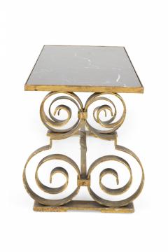 Gilbert Poillerat Gilbert Poillerat Style Gilt Metal And Black Marble Scroll Coffee Table - 3171057