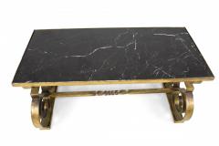 Gilbert Poillerat Gilbert Poillerat Style Gilt Metal And Black Marble Scroll Coffee Table - 3171058