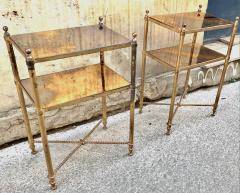 Gilbert Poillerat Gilbert Poillerat refined pair of 2 tiers gold leaf wrought iron side table - 2165197