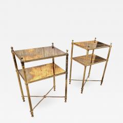 Gilbert Poillerat Gilbert Poillerat refined pair of 2 tiers gold leaf wrought iron side table - 2167662