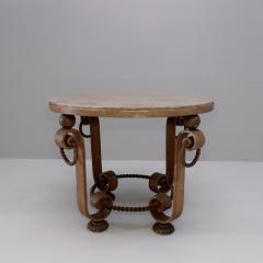 Gilbert Poillerat Heavy wrought iron side table ith marble inset - 4113258