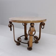 Gilbert Poillerat Heavy wrought iron side table ith marble inset - 4113260