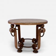 Gilbert Poillerat Heavy wrought iron side table ith marble inset - 4114984