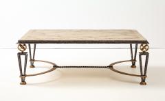 Gilbert Poillerat Inlaid Travertine Coffee Table in the style of Gilbert Poillerat France 1980 - 4508865