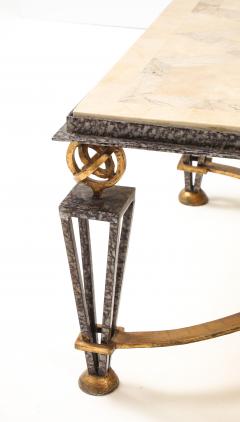 Gilbert Poillerat Inlaid Travertine Coffee Table in the style of Gilbert Poillerat France 1980 - 4508867