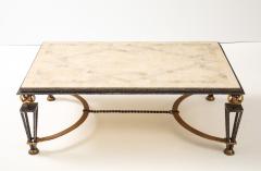 Gilbert Poillerat Inlaid Travertine Coffee Table in the style of Gilbert Poillerat France 1980 - 4508868