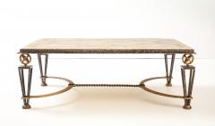 Gilbert Poillerat Inlaid Travertine Coffee Table in the style of Gilbert Poillerat France 1980 - 4508873