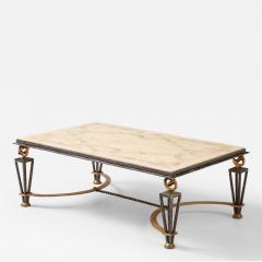 Gilbert Poillerat Inlaid Travertine Coffee Table in the style of Gilbert Poillerat France 1980 - 4509576
