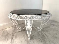 Gilbert Poillerat Painted Wrought Iron Marble Top Coffee Table in the Manner of Gilbert Poillerat - 1319409