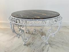 Gilbert Poillerat Painted Wrought Iron Marble Top Coffee Table in the Manner of Gilbert Poillerat - 1319410