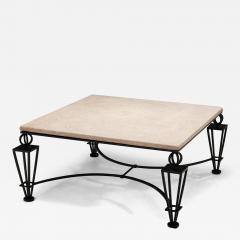 Gilbert Poillerat Travertine Coffee Table in the manner of Gilbert Poillerat Europe ca 1980s - 4456815