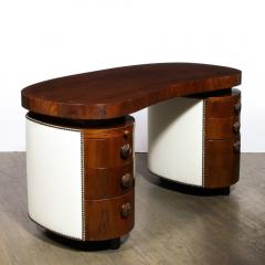 Gilbert Rohde Art Deco Kidney Paldao Wood w Leather Brass Studded Base Desk by Gilbert Rhode - 3040768