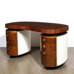 Gilbert Rohde Art Deco Kidney Paldao Wood w Leather Brass Studded Base Desk by Gilbert Rhode - 3040828