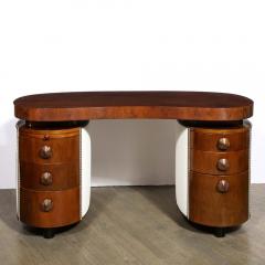 Gilbert Rohde Art Deco Kidney Paldao Wood w Leather Brass Studded Base Desk by Gilbert Rhode - 3040987