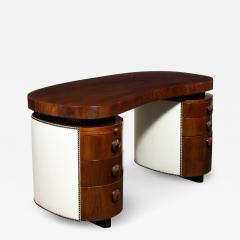 Gilbert Rohde Art Deco Kidney Paldao Wood w Leather Brass Studded Base Desk by Gilbert Rhode - 3044683