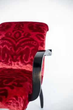 Gilbert Rohde Gilbert Rohde Att Pair of American Armchairs in Red Velvet Damask and Wood - 3628689