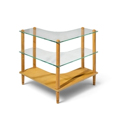 Gilbert Rohde Gilbert Rohde Style Mid Century Glass and Walnut Corner Table - 4754196