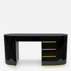 Gilbert Rohde Mid Century Post Modern Black Brass Desk after Gilbert Rohde in Art Deco Form - 3514579