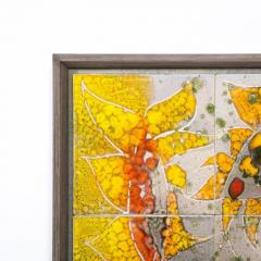 Gilbert Valentin Modernist Ceramic Tile Wall Plaque of Sunflowers Signed Gilbert Valentin - 3197581