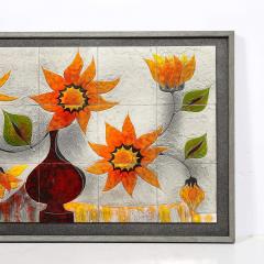 Gilbert Valentin Modernist Ceramic Tile Wall Plaque of Sunflowers Signed Gilbert Valentin - 4720224