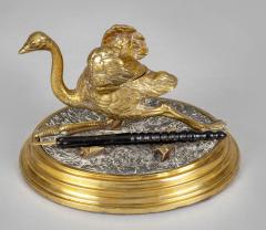 Gilded Bronze Ostrich Inkwell - 2473470