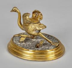 Gilded Bronze Ostrich Inkwell - 2473471