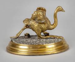 Gilded Bronze Ostrich Inkwell - 2473475